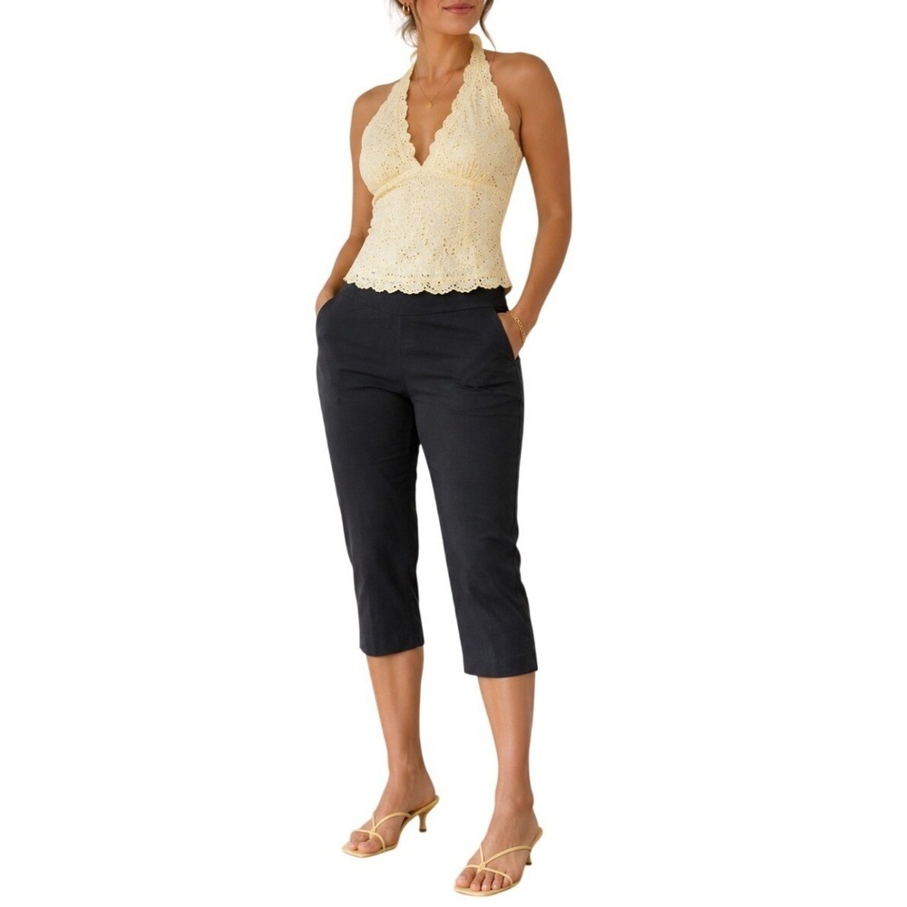 One 5 One Miracle AB-Shaper Y2K 90s Minimalist Black Nylon Capri Pants